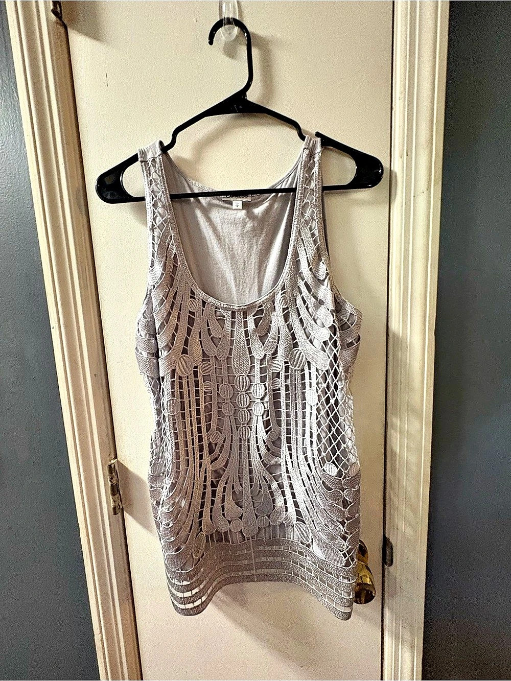 Express Metallic Lace Overlay Tank Top Gray Large